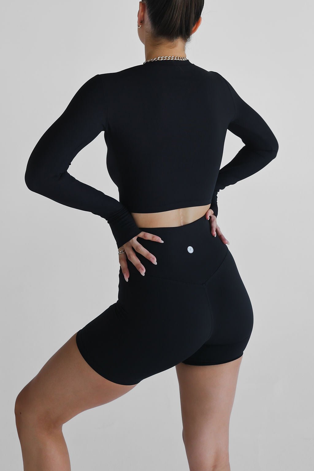 Ribbed Long Sleeve High Neck Crop - Black - LEELO ACTIVE