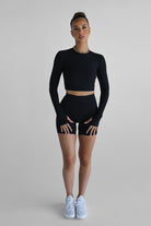 Ribbed Long Sleeve High Neck Crop - Black - LEELO ACTIVE