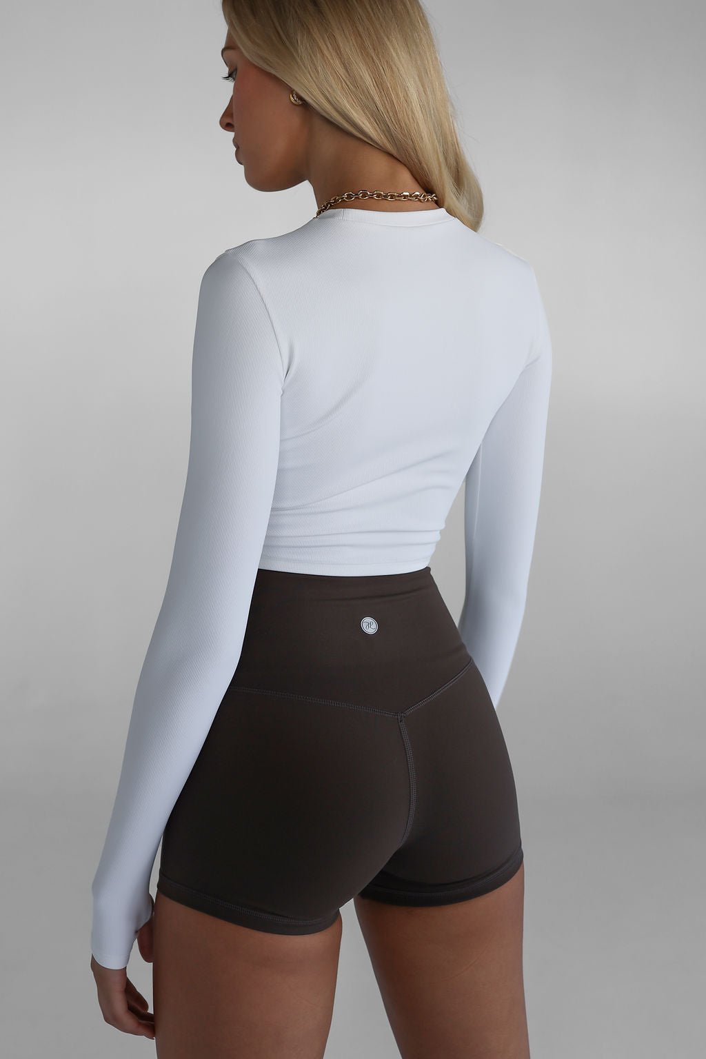 Ribbed Long Sleeve High Neck Crop - White - LEELO ACTIVE