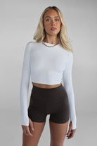 Ribbed Long Sleeve High Neck Crop - White - LEELO ACTIVE