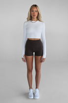 Ribbed Long Sleeve High Neck Crop - White - LEELO ACTIVE