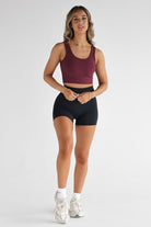 Ribbed Scoop Neck Crop - Burgundy - LEELO ACTIVE