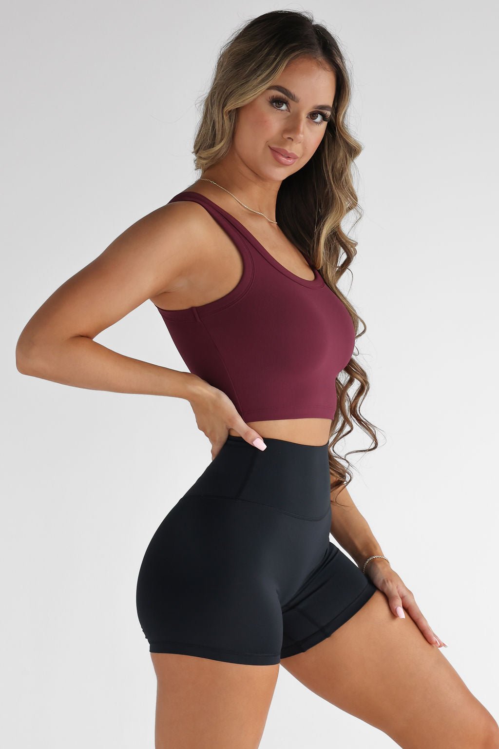 Ribbed Scoop Neck Crop - Burgundy - LEELO ACTIVE