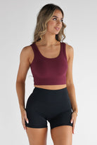 Ribbed Scoop Neck Crop - Burgundy - LEELO ACTIVE