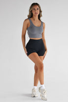 Ribbed Scoop Neck Crop - Charcoal - LEELO ACTIVE