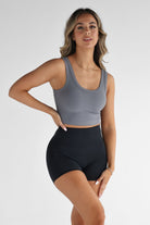 Ribbed Scoop Neck Crop - Charcoal - LEELO ACTIVE