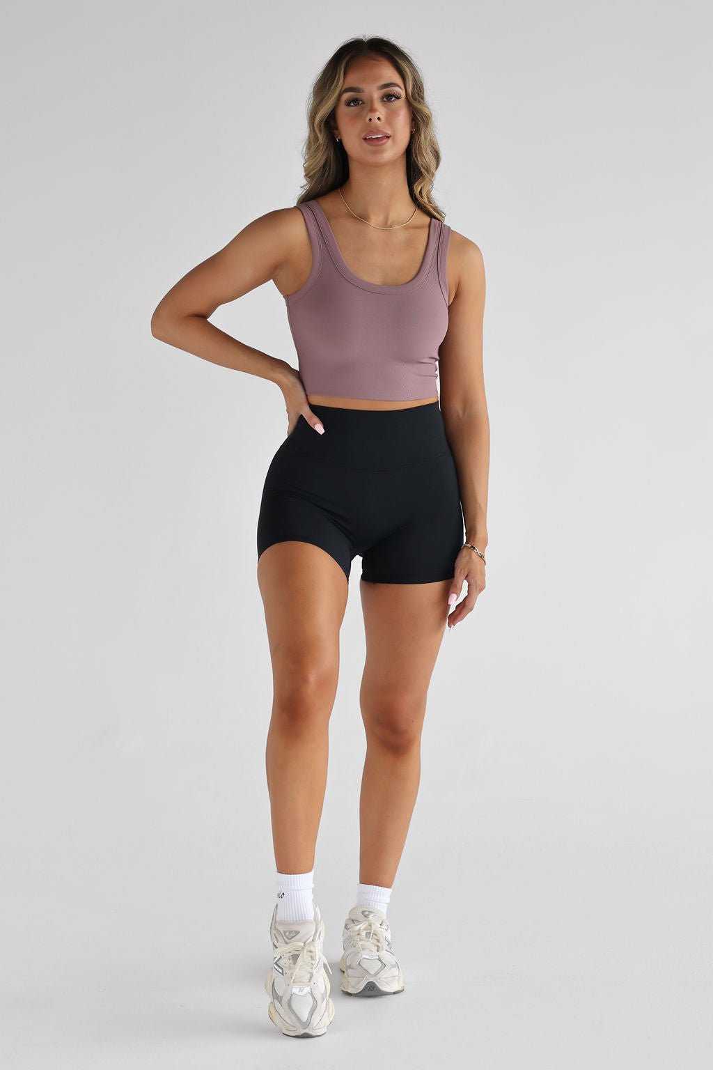 Ribbed Scoop Neck Crop - Mauve - LEELO ACTIVE