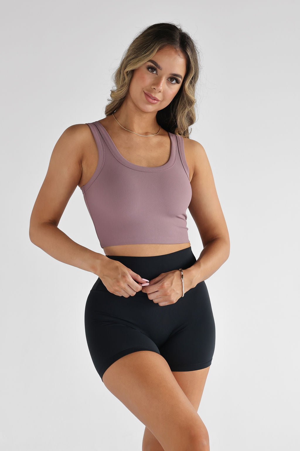 Ribbed Scoop Neck Crop - Mauve - LEELO ACTIVE