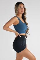 Ribbed Scoop Neck Crop - Navy - LEELO ACTIVE