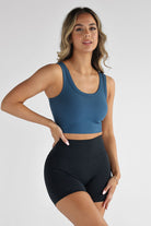 Ribbed Scoop Neck Crop - Navy - LEELO ACTIVE