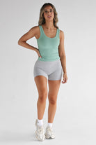 Ribbed Scoop Neck Tank - Seafoam - LEELO ACTIVE