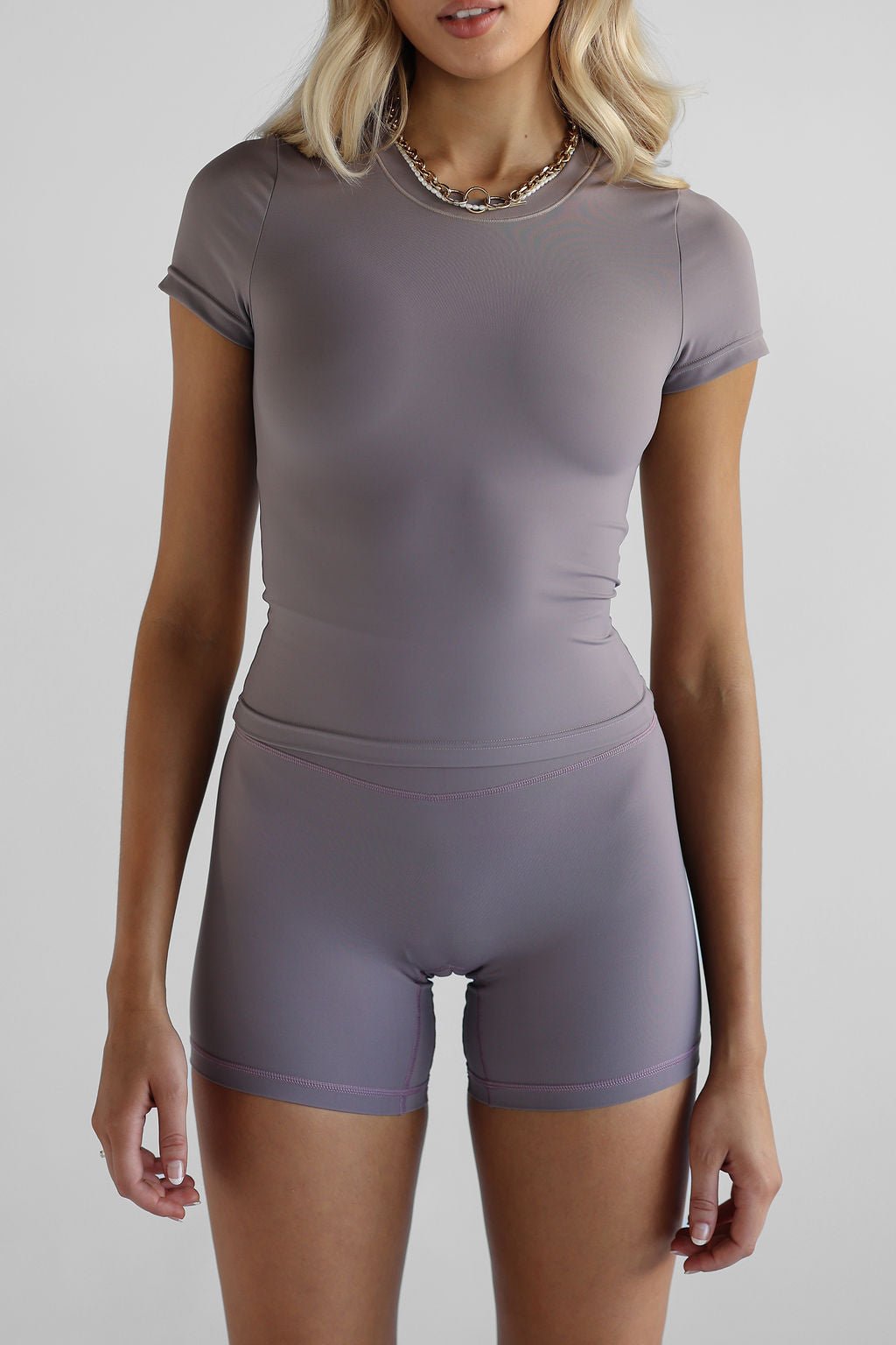 SCULPT Fitted Tee - Purple Taupe - LEELO ACTIVE