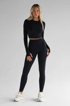 SCULPT Long Sleeve Crop - Black - LEELO ACTIVE