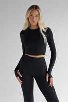 SCULPT Long Sleeve Crop - Black - LEELO ACTIVE