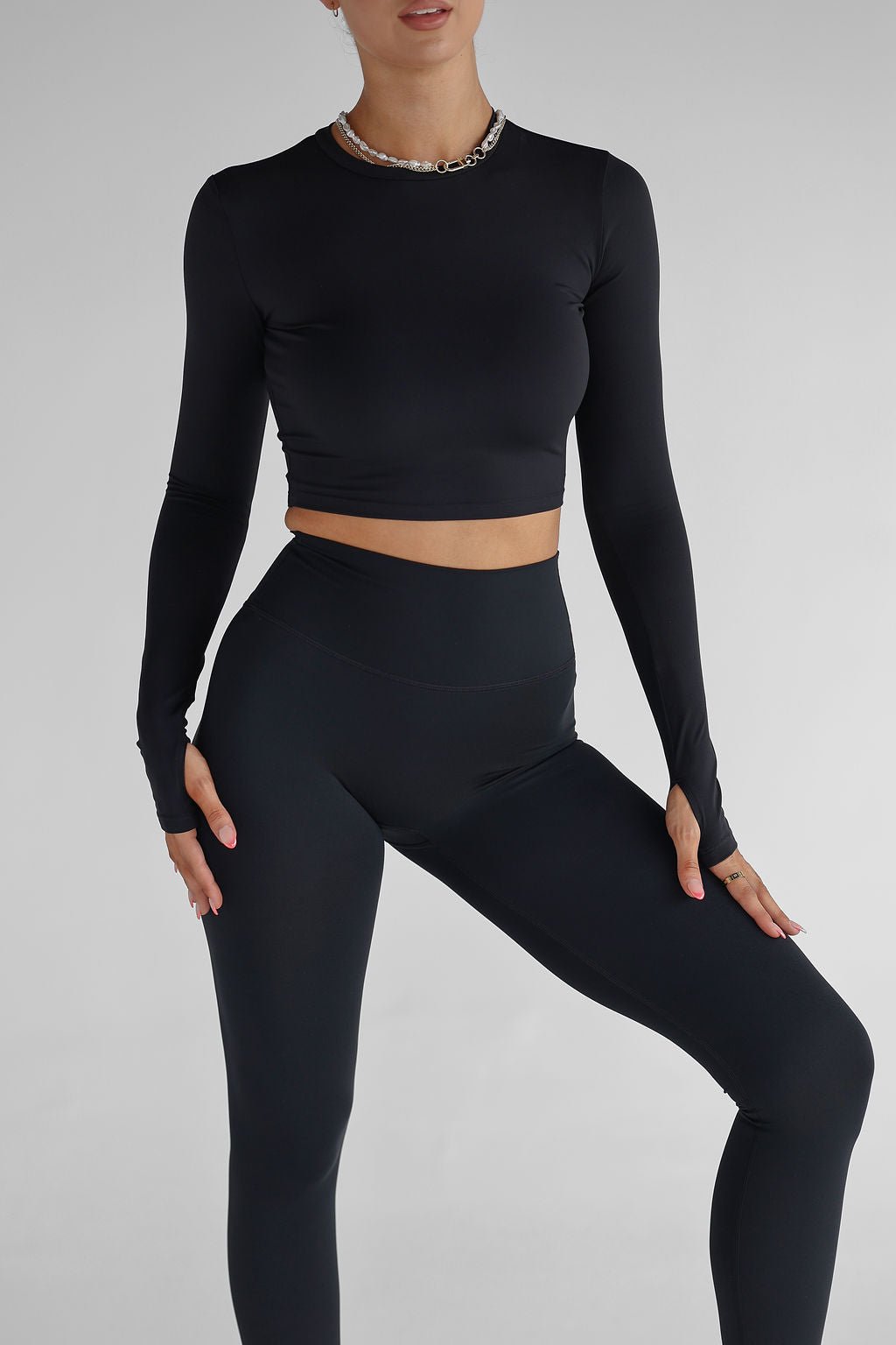 SCULPT Long Sleeve Crop - Black - LEELO ACTIVE