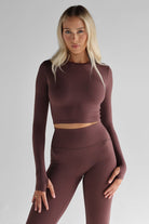 SCULPT Long Sleeve Crop - Espresso - LEELO ACTIVE