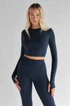 SCULPT Long Sleeve Crop - Navy - LEELO ACTIVE