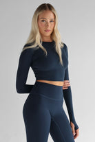 SCULPT Long Sleeve Crop - Navy - LEELO ACTIVE