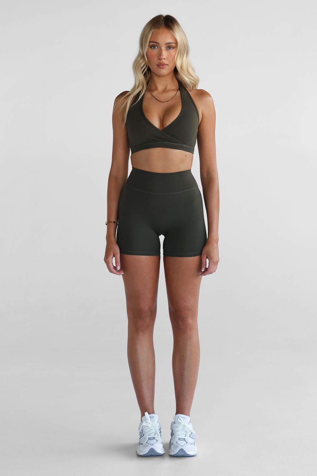 Signature Halter Neck Crop - Khaki - LEELO ACTIVE